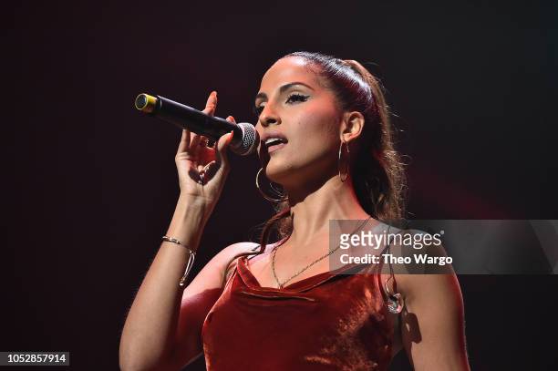 Snoh Aalegra performs onstage during the 4th Annual TIDAL X: Brooklyn at Barclays Center of Brooklyn on October 23, 2018 in New York City.