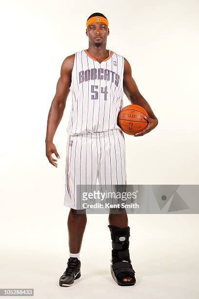 Kwame Brown of the Charlotte Bobcats poses for a portrait during the 2010 NBA Media Day on September 27, 2010 at Time Warner Cable Arena in...
