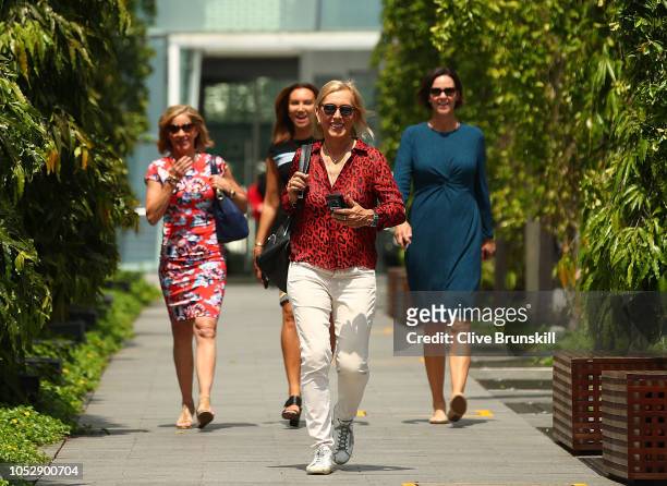 Martina Navratilova walks to the legends photo shoot during day 4 of the BNP Paribas WTA Finals Singapore presented by SC Global at Gardens by the...