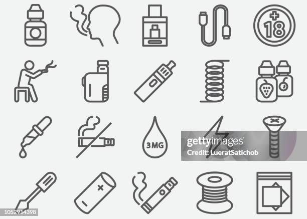 stockillustraties, clipart, cartoons en iconen met elektronische sigaret lijn pictogrammen - rook