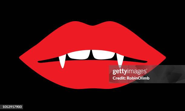 red vampire lips icon - fang stock illustrations