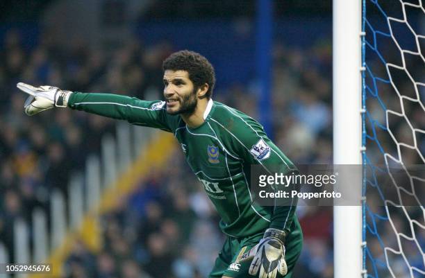 Portsmouth goalkeeper David James in action during the Barclays Premier League match between Portsmouth and Derby County at Fratton Park on January...