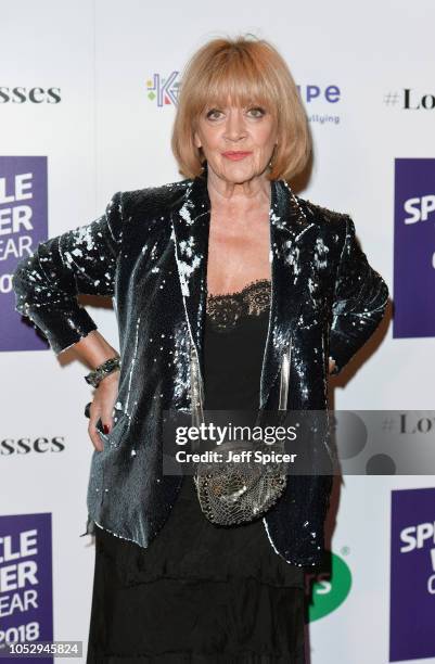 Amanda Barrie attends the Specsavers 'Spectacle Wearer Of The Year' at 8 Northumberland Avenue on October 24, 2018 in London, United Kingdom.