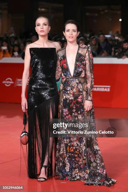 Sylvia Hoeks and Claire Foy walk the red carpet ahead of the "The Girl In The Spider's Web" screening during the 13th Rome Film Fest at Auditorium...