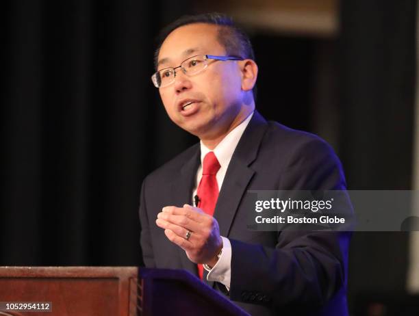 Republican candidate and Cranston Mayor Allan Fung participates in a debate between Rhode Island gubernatorial candidates at the University of Rhode...