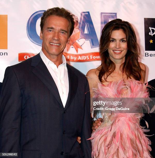 Arnold Schwarzenegger and Cindy Crawford during 10th Anniversary Dream Halloween Los Angeles Fundraising Event at Barker Hanger in Santa Monica,...