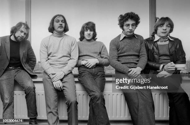 Procol Harum group portrait at the Amsterdam Hilton Hotel, Netherlands, 1970. L-R Chris Copping, Gary Brooker, BJ Wilson, Keith Reid, Robin Trower.
