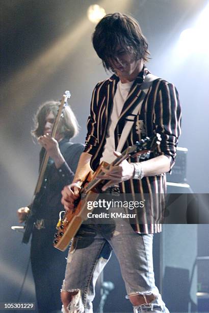 Nikolai Fraiture and Nick Valensi of The Strokes during The Strokes in Concert in New York City at The Theater at Madison Square Garden in New York...