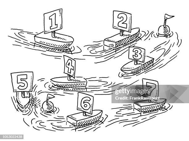 flowing sailing boats regatta concept drawing - sailboat racing stock illustrations