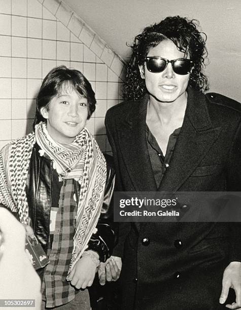 Michael Jackson Sean Lennon during Filming Video for "Bad" - November 28, 1986 at Brooklyn Subway in New York City, New York, United States.