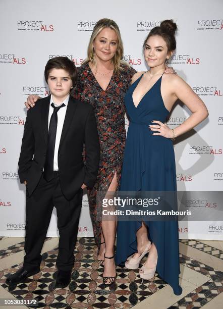 Quinn Stiller, Christine Taylor and Ella Olivia Stiller attends The 2018 Project ALS Gala at Cipriani 42nd Street on October 24, 2018 in New York...