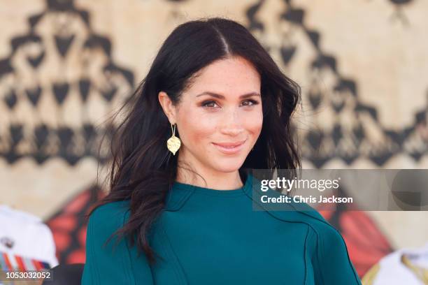 Prince Harry, Duke of Sussex and Meghan, Duchess of Sussex attend the Unveiling of the Labalaba Statue Meghan, Duchess of Sussex looking straight to...