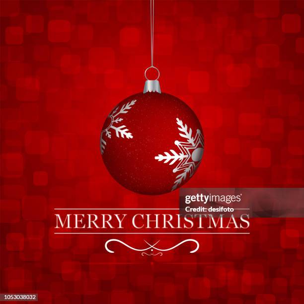 a creative merry christmas vector illustration - bauble with partially visible snowflakes - red thread stock illustrations