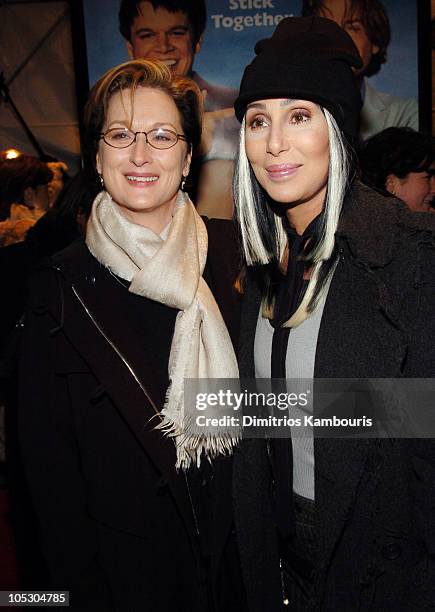 Meryl Streep and Cher during "Stuck On You" - New York Premiere - Inside Arrivals at Clearview Chelsea Cinema in New York City, New York, United...