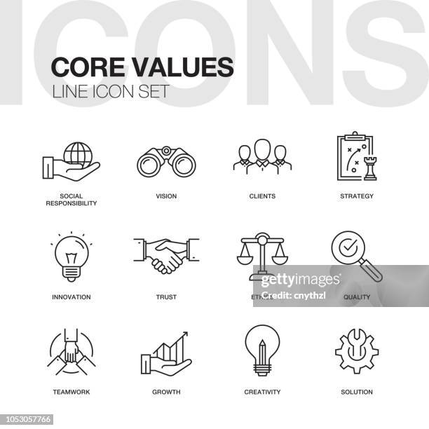 ilustrações de stock, clip art, desenhos animados e ícones de core values line icons set - decisão