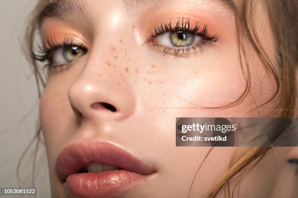 serene beauty - freckle stock pictures, royalty-free photos & images
