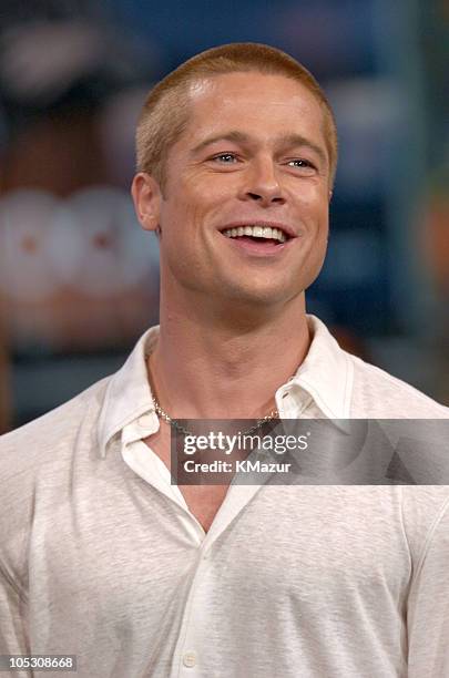 Brad Pitt during Brad Pitt and Eric Bana Visit MTV's "TRL" - May 3, 2004 at MTV Studios, Times Square in New York City, New York, United States.