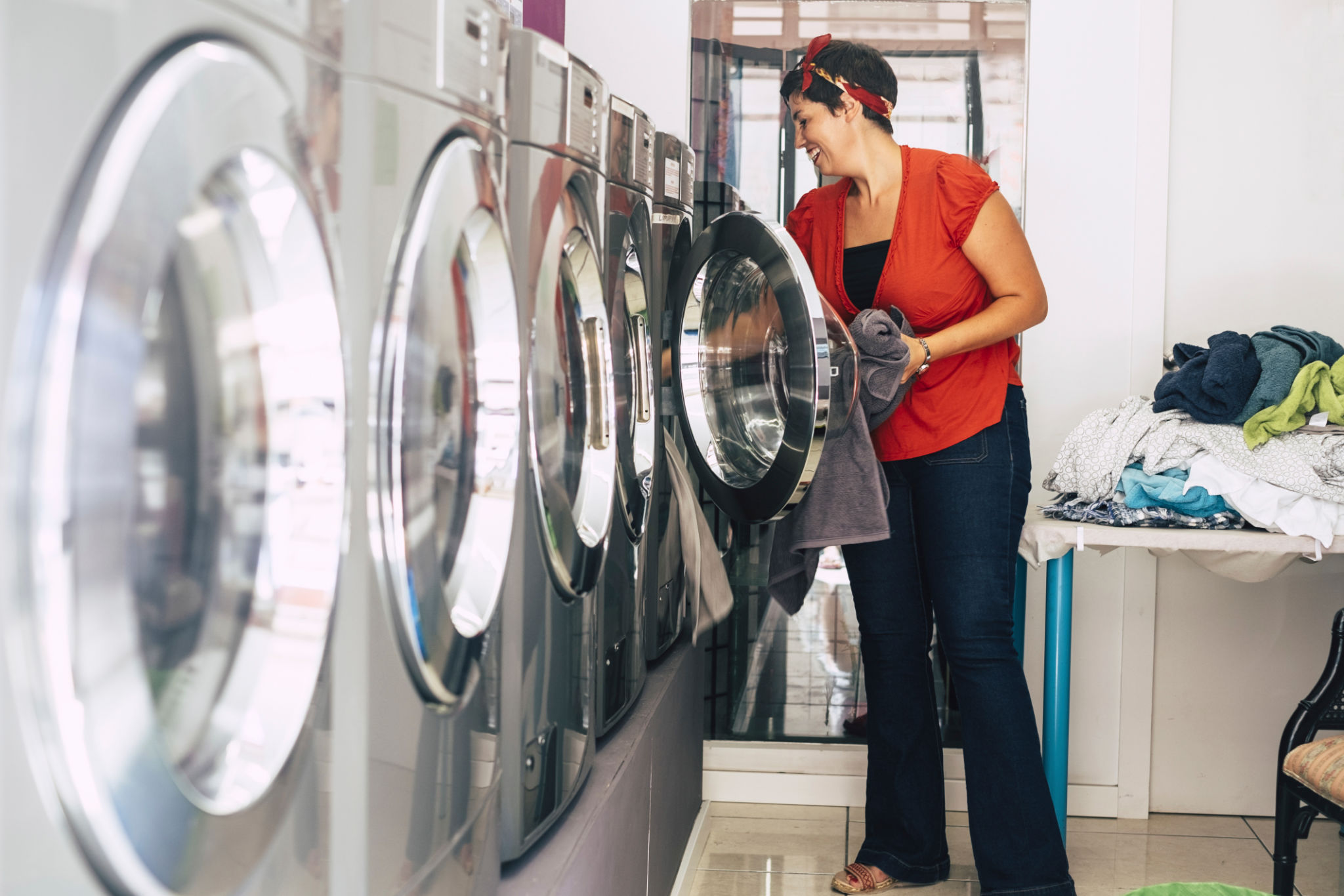 people in laundromat