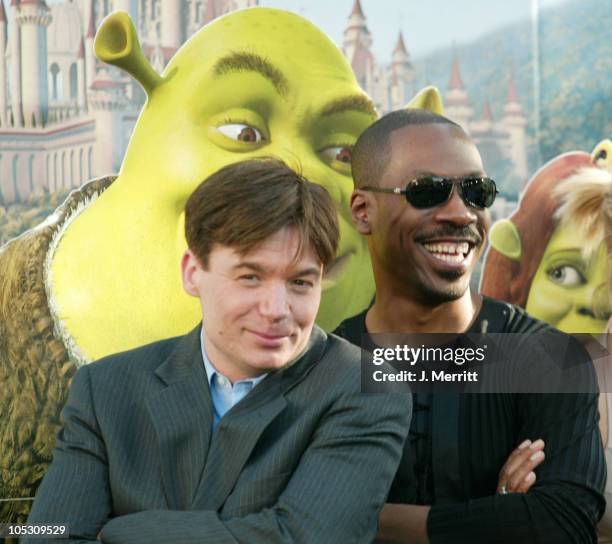 Mike Myers and Eddie Murphy during "Shrek 2" Los Angeles Premiere - Arrivals at Mann Village in Westwood, California, United States.