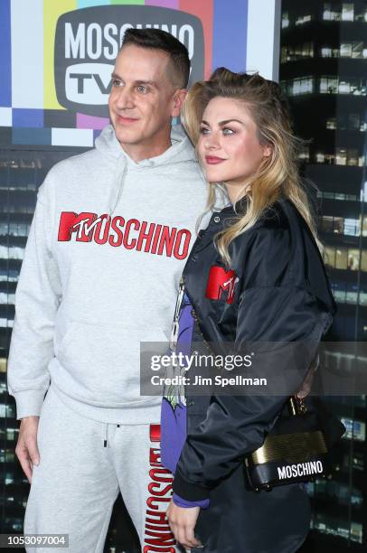 Jeremy Scott and Frances Bean Cobain attend the Moschino x H&M show at Pier 36 on October 24, 2018 in New York City.