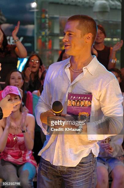 Brad Pitt during Brad Pitt and Eric Bana Visit MTV's "TRL" - May 3, 2004 at MTV Studios, Times Square in New York City, New York, United States.