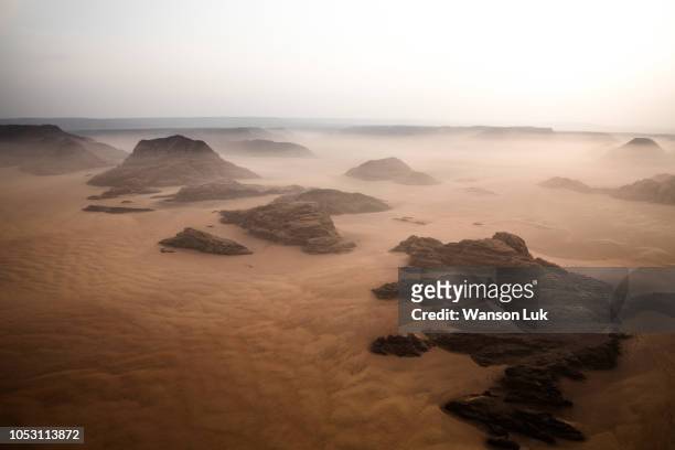 aerial photo of wadi rum - aerial desert stock pictures, royalty-free photos & images