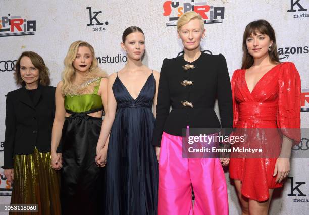 Jessica Harper, Chloe Grace Moretz, Mia Goth and Dakota Johnson attend the premiere of Amazon Studios "Suspiria" at ArcLight Cinerama Dome on October...