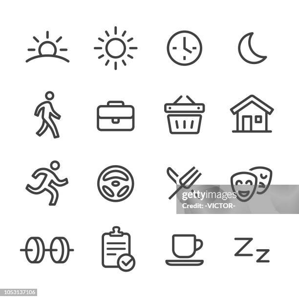 daily life icons - line series - morning exercise stock illustrations