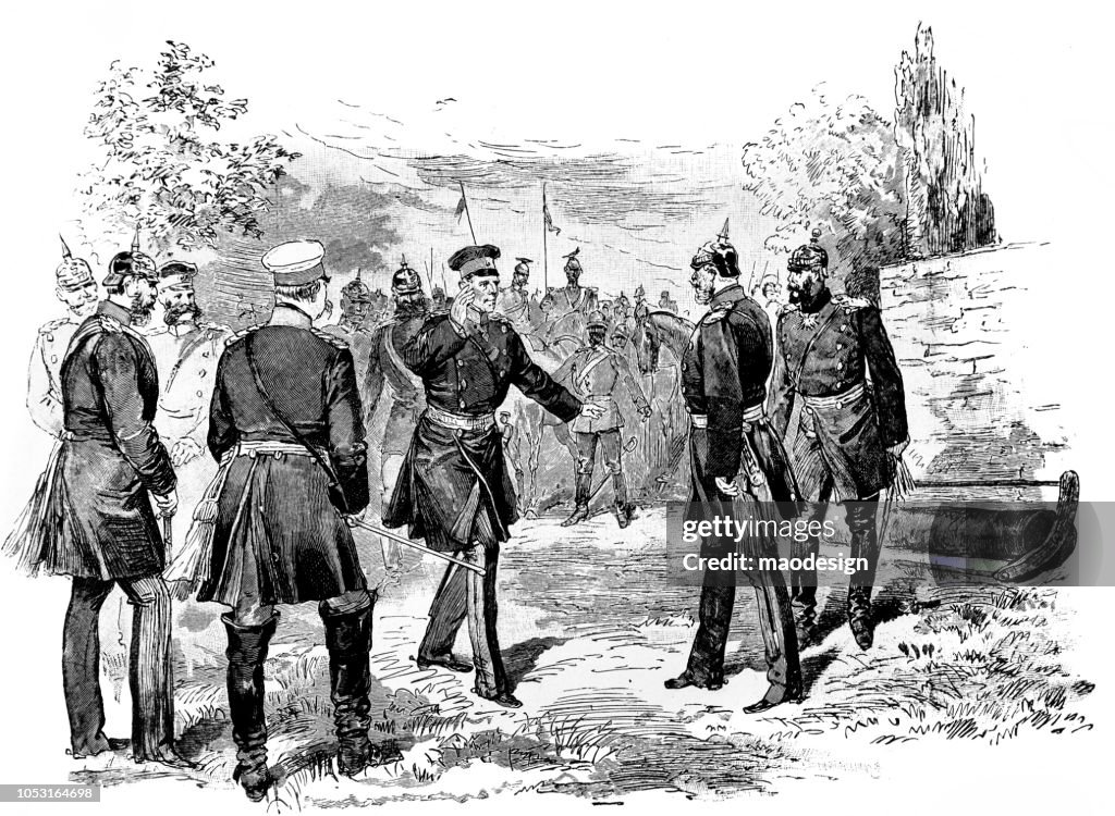 Officer of the Prussian army salutes to an officer of a higher rank - 1888