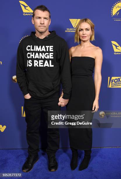 Actor Sam Worthington and wife Lara Bingle arrive at the 7th Annual Australians In Film Award & Benefit Dinner at Paramount Studios on October 24,...