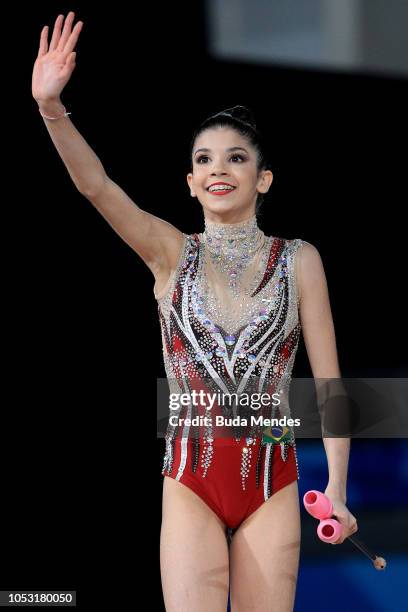 Maria Eduarda Arakaki competes in in Individual All-Around Qualification Subdivision 2 - Rotation 3 during Day 4 of Buenos Aires 2018 Youth Olympic...