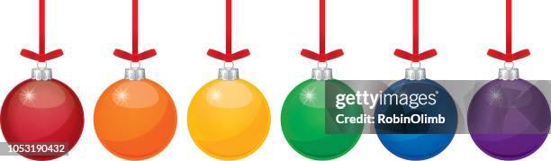 six colorful christmas ornaments - blue glass stock illustrations