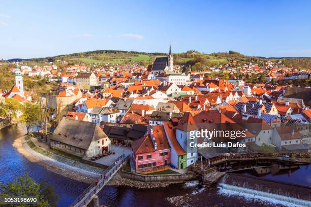 cesky krumlov old town overview - cesky krumlov stock pictures, royalty-free photos & images