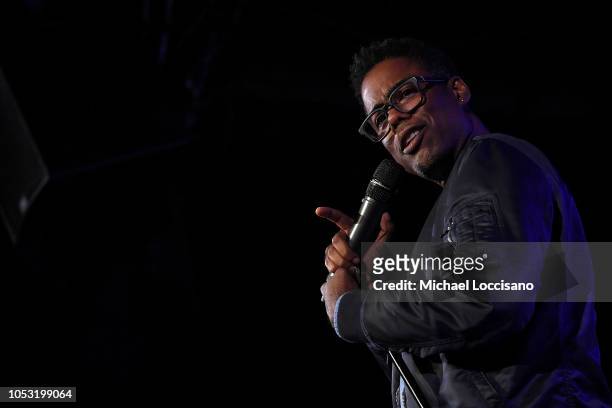 Chris Rock performs during the the Movement Voter Project comedy benefit at The Bell House on October 24, 2018 in the Brooklyn borough of New York...