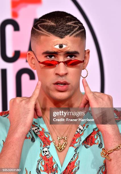 Bad Bunny attends the 2018 American Music Awards at Microsoft Theater on October 09, 2018 in Los Angeles, California.