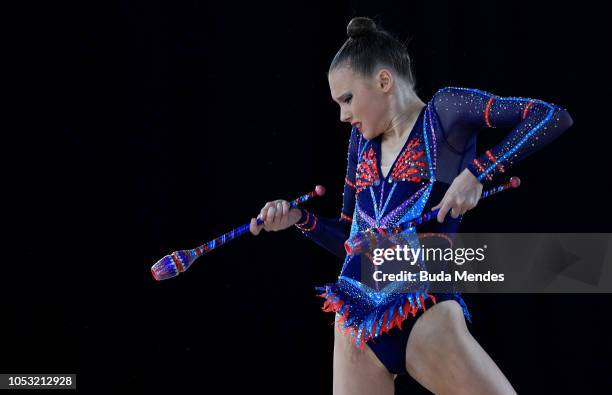 Adelina Beljajeva of Estonia competes in Individual All-Around Qualification Subdivision 2 - Rotation 3during Day 4 of Buenos Aires 2018 Youth...