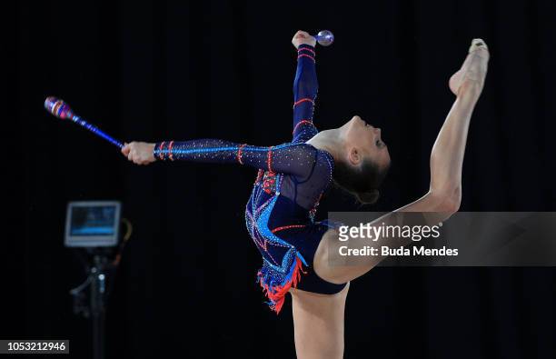 Adelina Beljajeva of Estonia competes in Individual All-Around Qualification Subdivision 2 - Rotation 3during Day 4 of Buenos Aires 2018 Youth...