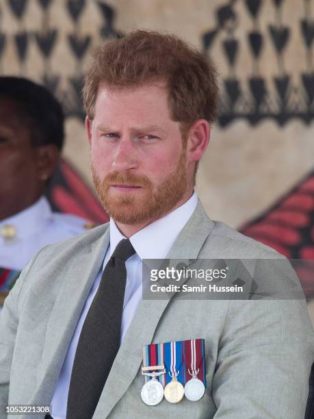 Prince Harry, Duke of Sussex attends the unveiling of the Labalaba Statue on October 25, 2018 in Nadi, Fiji. The Duke and Duchess of Sussex are on...
