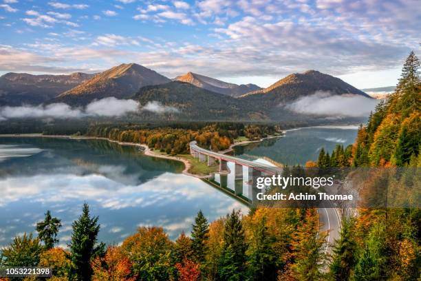 lake sylvenstein, bavaria, germany, europe - beautiful autumn stock pictures, royalty-free photos & images