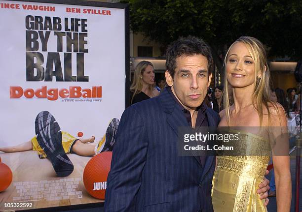 Ben Stiller and Christine Taylor during "Dodgeball: A True Underdog Story" World Premiere - Red Carpet at Mann Village Theater in Westwood,...