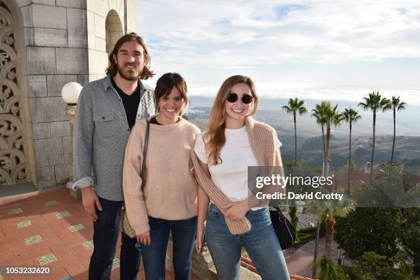 Ben Berube, Michelle Randolph and Rebecca Ravel attend Hearst Castle Preservation Foundation Associate Trustees' Tour at Hearst Castle on September...