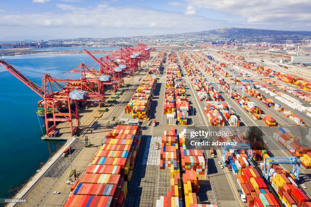 Luchtfoto haven van Long Beach Container Yard