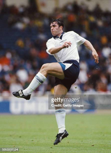 England defender David Unsworth in action during an International match against Japan at Wembley Stadium on June 3, 1995 in London, England.