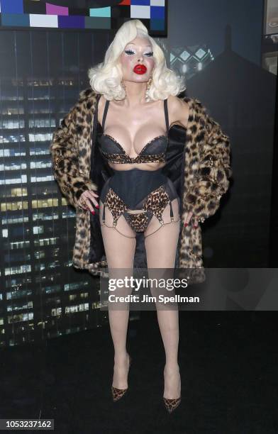 Model Amanda Lepore attends the Moschino x H&M show at Pier 36 on October 24, 2018 in New York City.