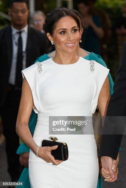 Meghan, Duchess of Sussex visits the Consular House in NukuÕalofa for a private audience with King Tupou VI and Queen NanasipauÕu on October 25, 2018...