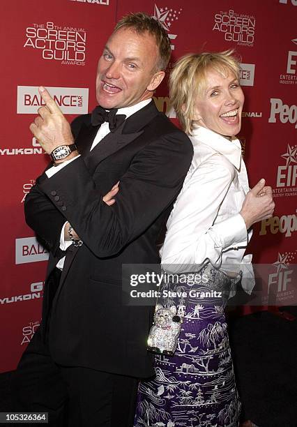 Sting & wife Trudie Styler during The 8th Annual Screen Actors Guild Awards - After Party Arrivals at The Shrine Auditorium in Los Angeles,...