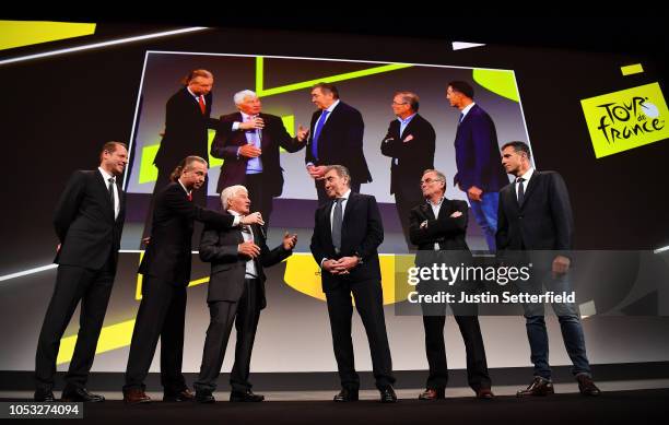 Christian Prudhomme of France Director of Le Tour de France, Raymond Poulidor Ex Pro-cyclist , Eddy Merckx of Belgium Ex Pro-cyclist, Bernard Hinault...