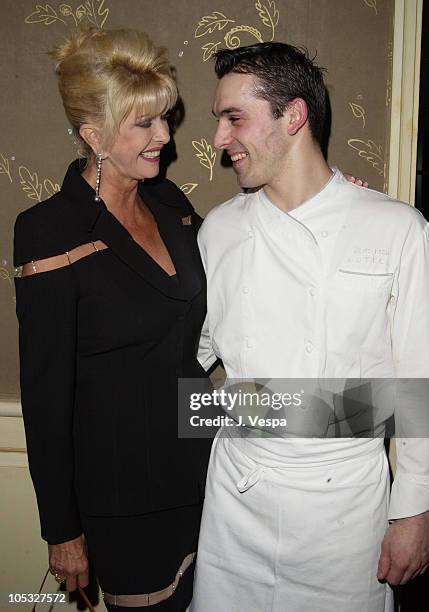 Ivana Trump & David Feau, Lutece executive chef during The Hampton Sheet Cocktail Party at Lutece in New York City, New York, United States.