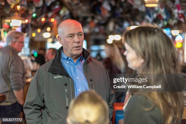 Montana Republican Congressman Greg Gianforte meets with members of the business and environmental community at Chico Hot Springs below Emigrant Peak...