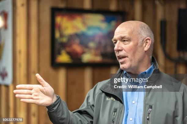 Montana Republican Congressman Greg Gianforte meets with members of the business and environmental community at Chico Hot Springs below Emigrant Peak...